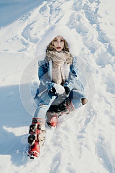 Beautiful asian woman enjoy view with snow during winter in New Zealand