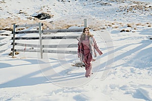Beautiful asian woman enjoy view with snow during winter in New Zealand