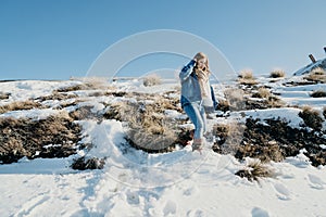 Beautiful asian woman enjoy view with snow during winter in New Zealand