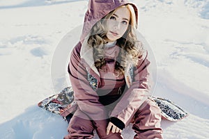 Beautiful asian woman enjoy view with snow during winter in New Zealand