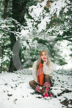 Beautiful asian woman enjoy view with snow during winter in New Zealand.