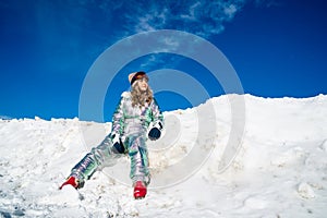 Beautiful asian woman enjoying and relaxing view with snow flake on snow mountain during winter in New Zealand