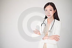 Beautiful asian woman female doctor isolated on white background