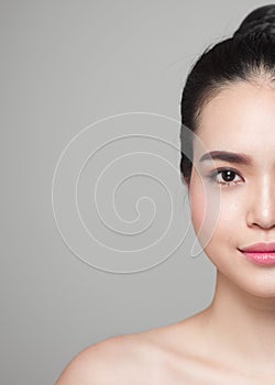 Beautiful asian woman gets beauty facial injections. Face aging injection