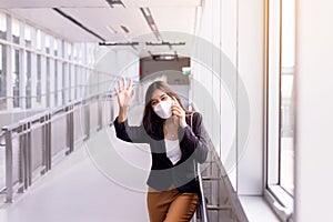 Beautiful asian woman raise up hands meeting,Happy greeting to her friends at the airport