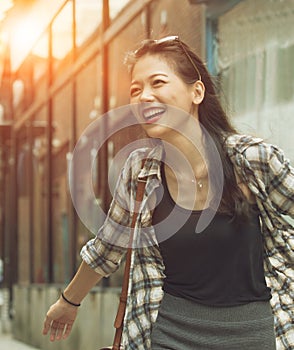 beautiful asian woman relaxing with happiness emotion in shopping center