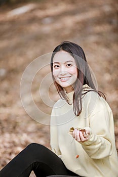 Beautiful Asian woman Smiling happy girl and wearing warm clothe