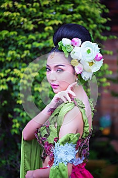 Beautiful Asian woman with Thai traditional dress