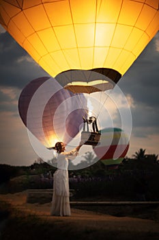 Beautiful Asian women with Air Balloon in Chiang Mai, Thailand.