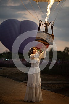 Beautiful Asian women with Air Balloon in Chiang Mai, Thailand.