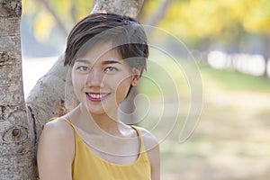 beautiful asian younger woman toothy smiling face happiness emotion