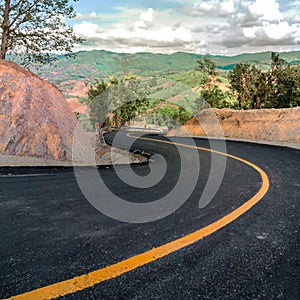 Beautiful asphalt road and sharp curve climb on mountain