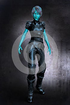Beautiful Assertive Alien Woman wearing Black Leather
