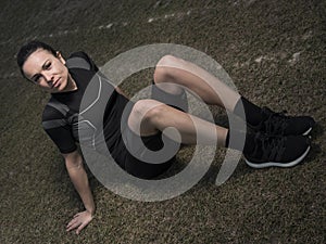 Beautiful athlete woman resting after training photo