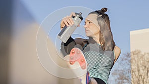 Beautiful athlete woman resting after training photo