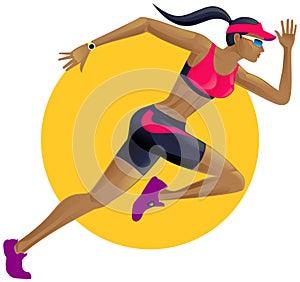 Beautiful athletic woman jogging in sportswear, training triathlon, marathon, running