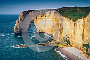 Beautiful Atlantic ocean coastline with spectacular cliffs, Etretat, Normandy, France