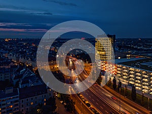 Beautiful atmosphere at a munich late evening scenery as a high angle shot. photo