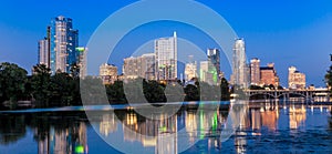 Beautiful Austin skyline reflection at twilight