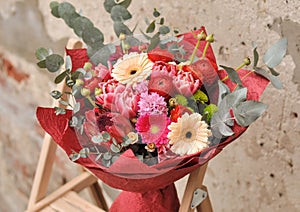 Beautiful author`s bouquet of a florist close-up