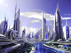 Beautiful autonomus futuristic style green energy city