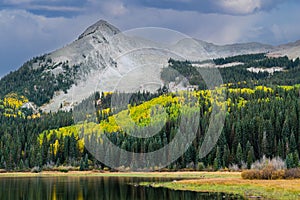 Beautiful Autumn Color in the Colorado Rocky Mountains. Lost Lake below West Beckwith Mountain on Kebler Pass