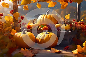 Beautiful autumn decor with pumpkins