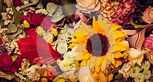 Beautiful Autumn Floral background with sunflower