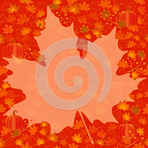 Beautiful autumn foliage frame with pumpkins and leaves .