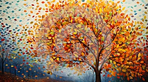 Beautiful autumn foliage tree artwork illustration.