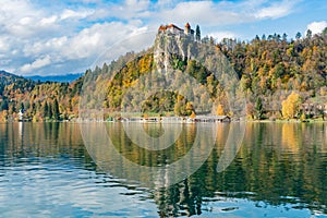 Beautiful autumn landscape around Lake Bled with the castle