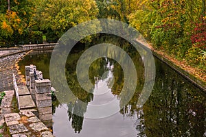 Beautiful autumn landscape with the dam in Segovia, Spain