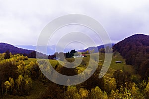 Beautiful autumn landscape full of colour from Sirnea Village in