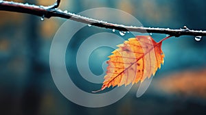 beautiful autumn landscape with yellow leaves with dew on the branches of trees in the forest at sunset, sunlight and