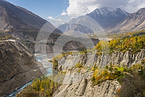 Beautiful autumn in the morning in Hunza valley , Karakoram high