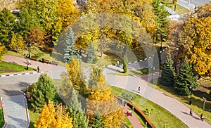 Beautiful autumn park. Autumn in Moscow. Autumn Landscape. Aerial view