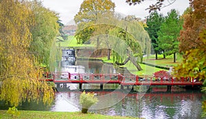 Beautiful autumn park on the grounds of Leeds castke
