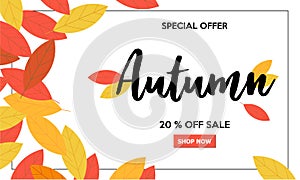 Beautiful Autumn Sale Banner with Lettering and Leaves