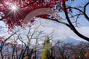 Beautiful autumn scene of Mt.Fuji-san in Arakura Sengen Shrine, Japan