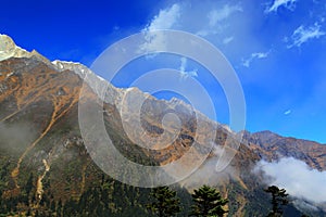 Beautiful autumn scenery in Hailuogou glaciers park