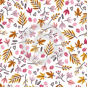 Beautiful autumn seamless pattern, cute colorful leaves hand drawn background, great for seasonal textile prints, holiday banners