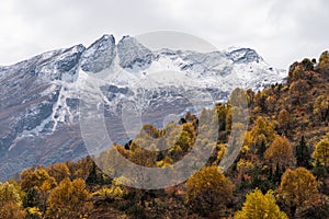 Beautiful autumn season in Manaslu circuit trekking route, Himalaya mountains range in Nepal