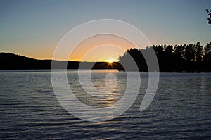 Colourful autumn sunset over a lake