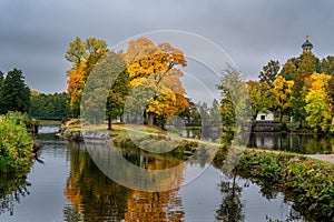 Beautiful autumn view across a canal in Sweden