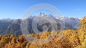 Beautiful Autumn view of Ushba mountain