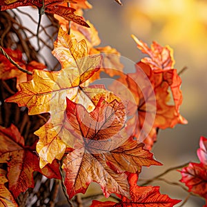 Beautiful autumnal background with colourful leaves generated by artificial intelligence