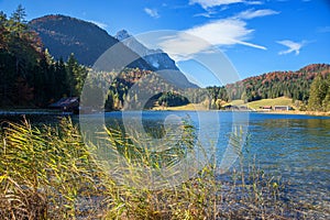 Beautiful autumnal landscape lake lautersee near mittenwald