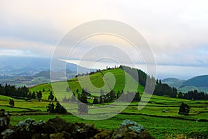 Azores Beautiful Countryside Scene, Rural Landscape View, Small Hill, Travel Portugal photo