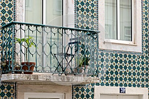 Beautiful azulejos adorn a residential building, Lisbon, Portugal