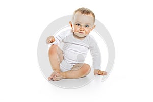 Beautiful baby boy on white background